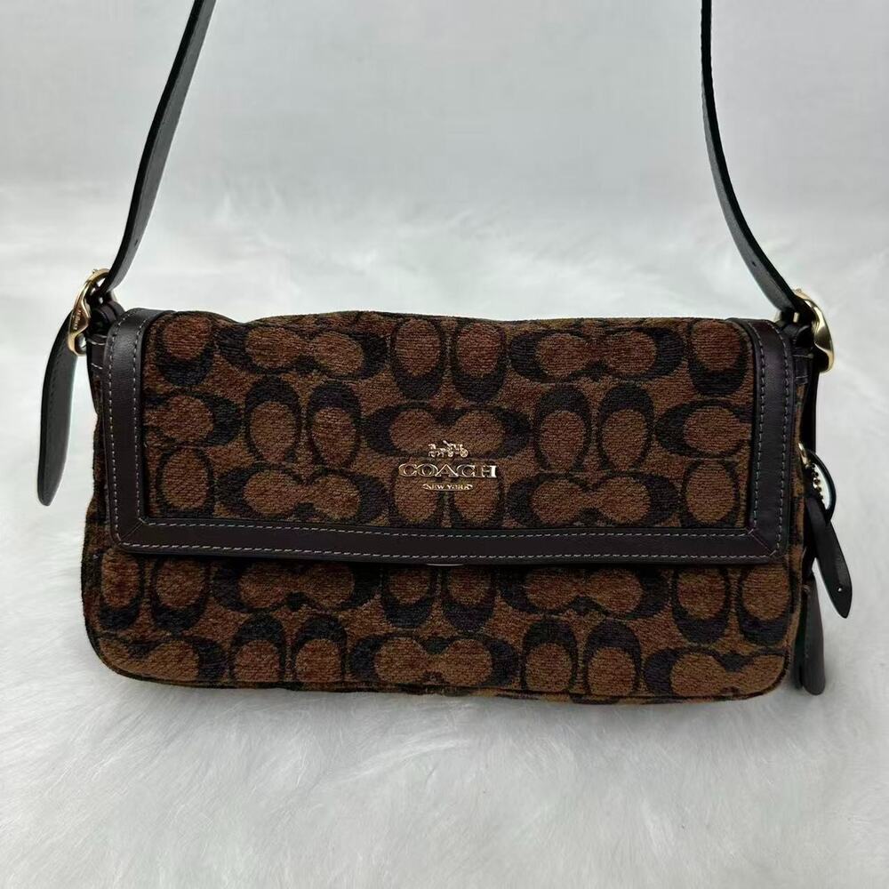 Coach Etta Small Flap Shoulder Bag Signature Chenille CCV65 2025 New Release NWT - Picture 2 of 12